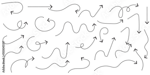 Set of hand-drawn dashed arrows Vector illustration.