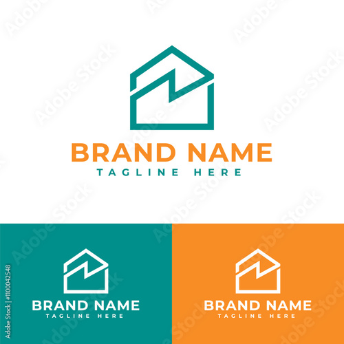 green house also letter N or lightning thunder electric logo symbol icon flat stock vector design