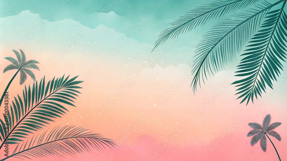 Fototapeta premium Tropical background with palm leaves, soft colors, and dreamy atmosphere, perfect for summer designs, copy space