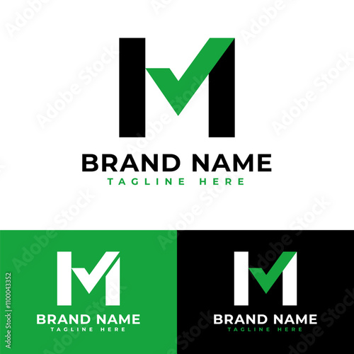 Simple letter M with check symbol logo symbol icon flat stock vector design