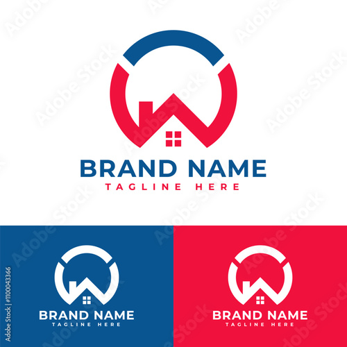 Circle letter W house roofing logo symbol icon flat stock vector design