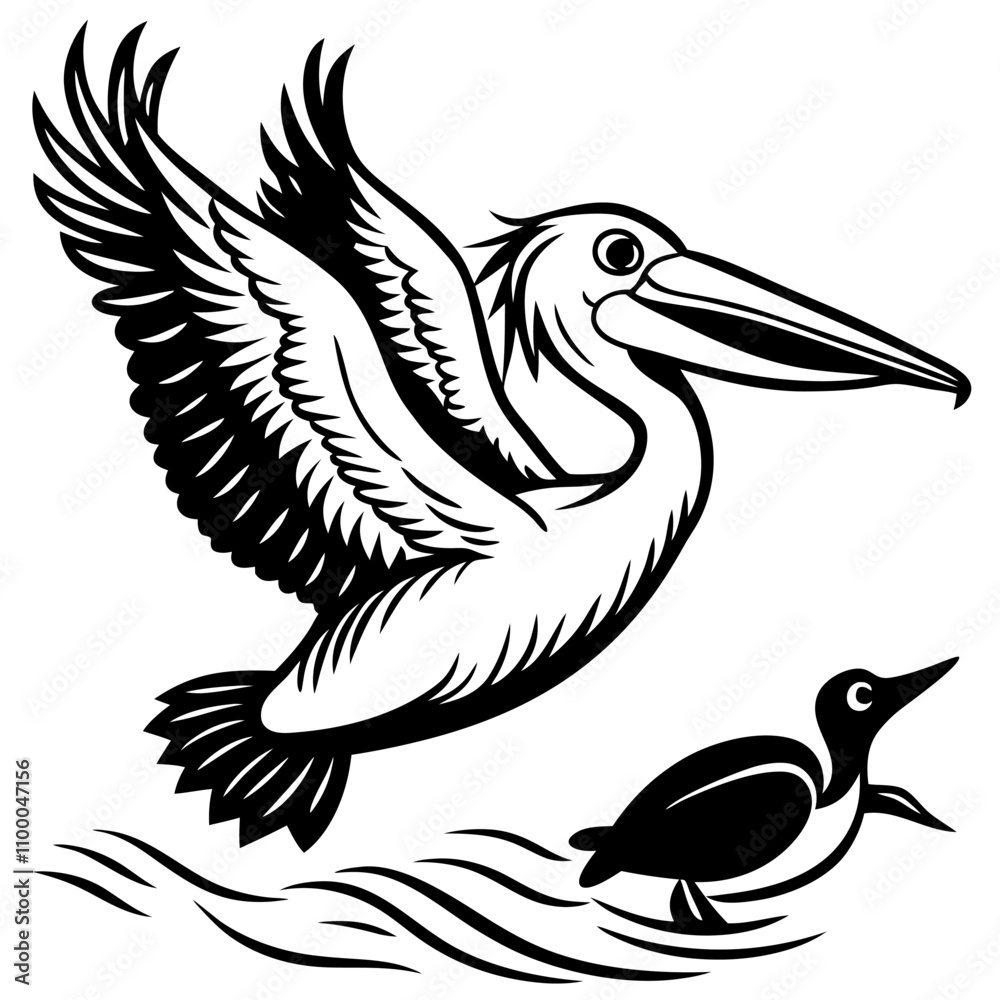 Obraz premium a pelican diving for fish 