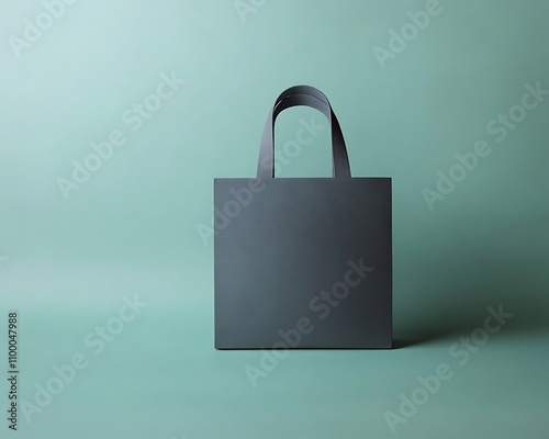 A minimalistic gray tote bag positioned on a muted mint green solid background