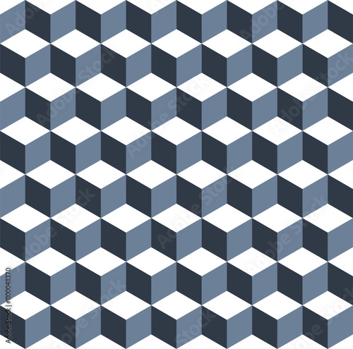 Seamless cube vector pattern. Embossed cuboid hexagonal tile pattern. Modern fashion ornament design. Blue and white pattern.