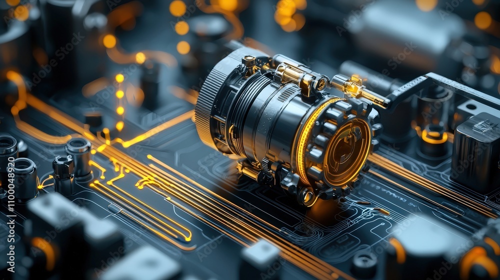 Fototapeta premium Futuristic Technological Device on Circuit Board