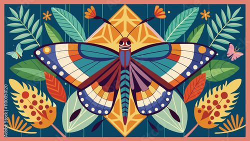 A colorful butterfly is the main subject of this painting
