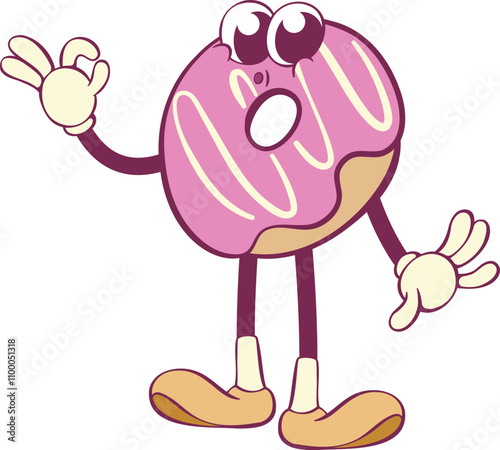 Whimsical donut groovy cartoon character