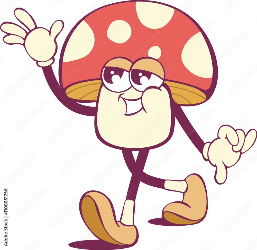 Whimsical mushroom groovy cartoon character Whimsical mushroom groovy cartoon character