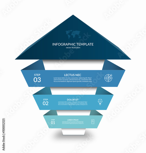 Infographic up arrow template with 3 steps. Business growth concept in 3d style. Can be used for web design, timeline, diagram, chart, graph, business presentation.
