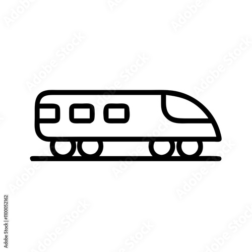 Simple line interface train icon, black and white, on white background