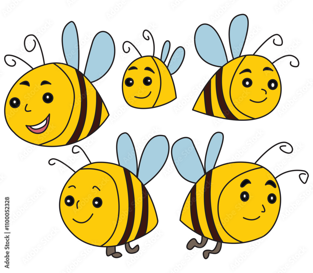 Obraz premium Bees group cartoon vector illustration