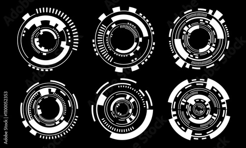 Set of sci fi white circle user interface elements technology futuristic design modern creative on black background vector