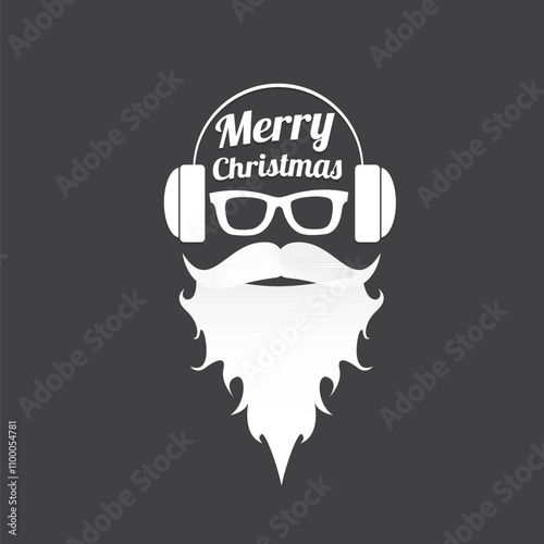 Santa Claus with beard vector illustration isolated on grey background. Christmas hipster poster for party or greeting card. Santa Hipster Claus. Vector merry christmas art design background.