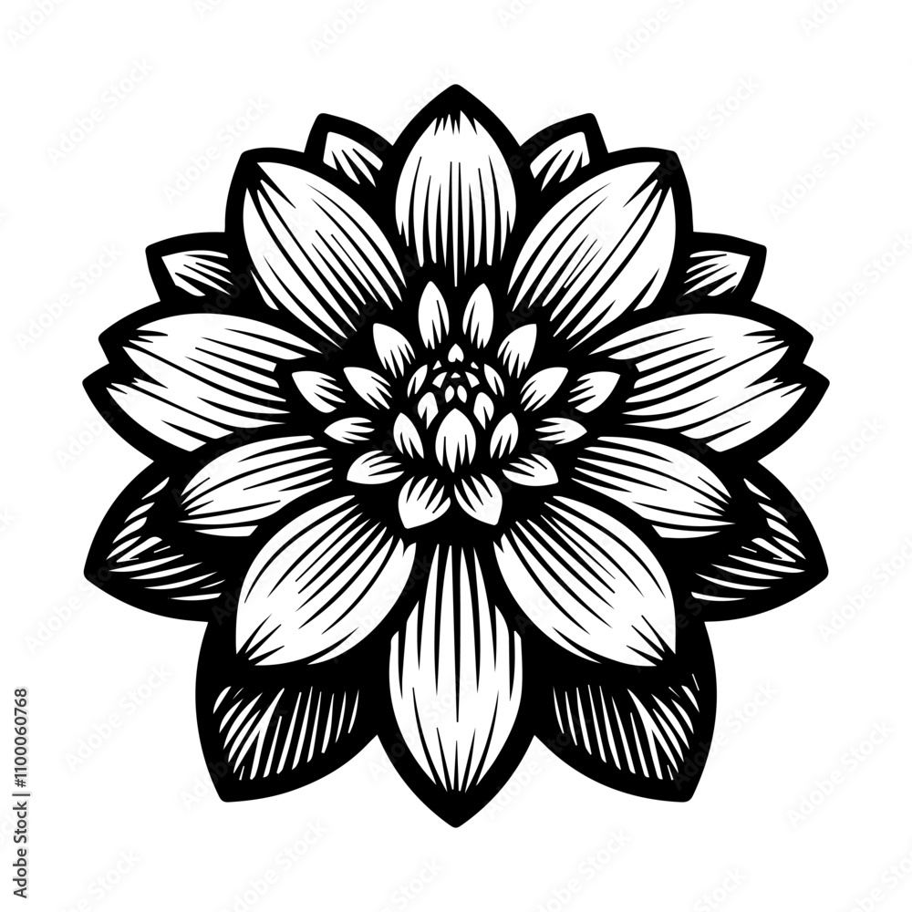 Obraz premium Simple Vector Icon of a Dahlia – Logo Design Illustration