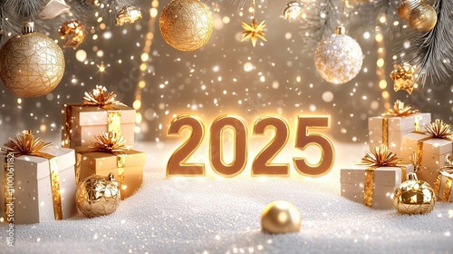 New Year card with christmas balls and Christmas ornaments for celebration season. Generative AI.