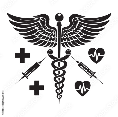 CADUCEUS SYMBOL silhouette vector illustration 