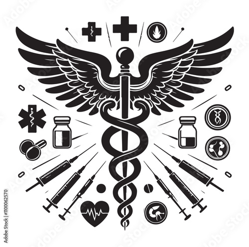 CADUCEUS SYMBOL silhouette vector illustration 