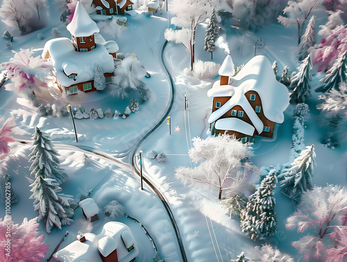 snowy winter village.