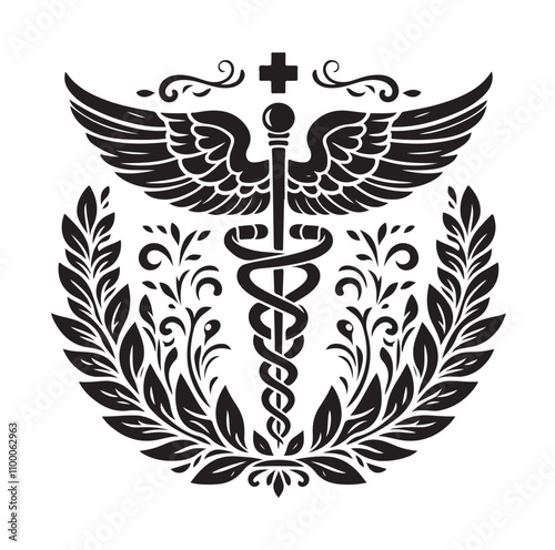CADUCEUS SYMBOL silhouette vector illustration 