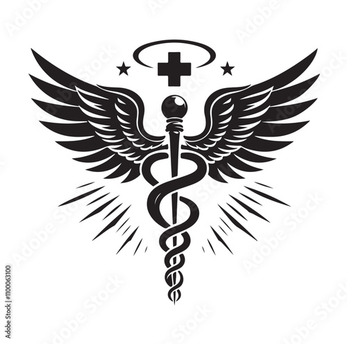CADUCEUS SYMBOL silhouette vector illustration 