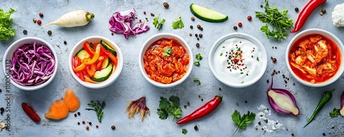 Wallpaper Mural Vibrant Flat Lay of Fermented Foods and Fresh Vegetables for Gut Health and Longevity Torontodigital.ca