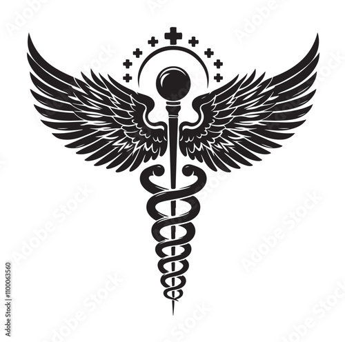 CADUCEUS SYMBOL silhouette vector illustration 