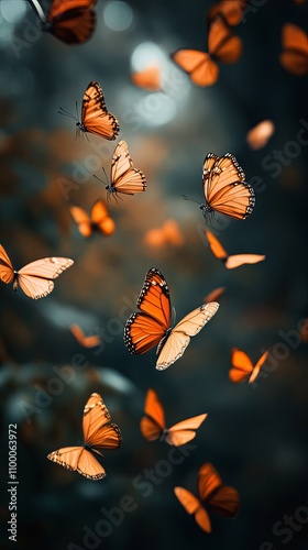 Enchanted Flight of Orange Butterflies in Nature photo