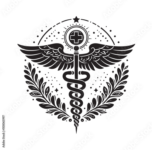 CADUCEUS SYMBOL silhouette vector illustration 