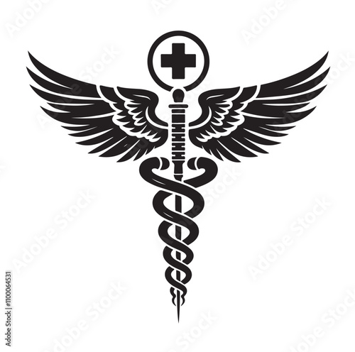 CADUCEUS SYMBOL silhouette vector illustration 