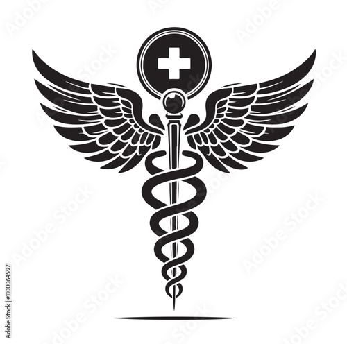 CADUCEUS SYMBOL silhouette vector illustration 