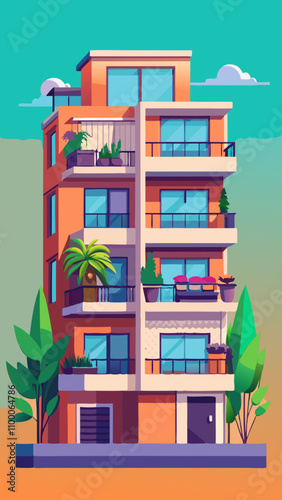A tall building with a green tree in front of it
