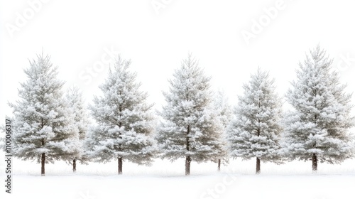 Wallpaper Mural Snow-covered evergreen trees against a white background, serene winter landscape. Torontodigital.ca