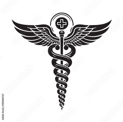 CADUCEUS SYMBOL silhouette vector illustration 