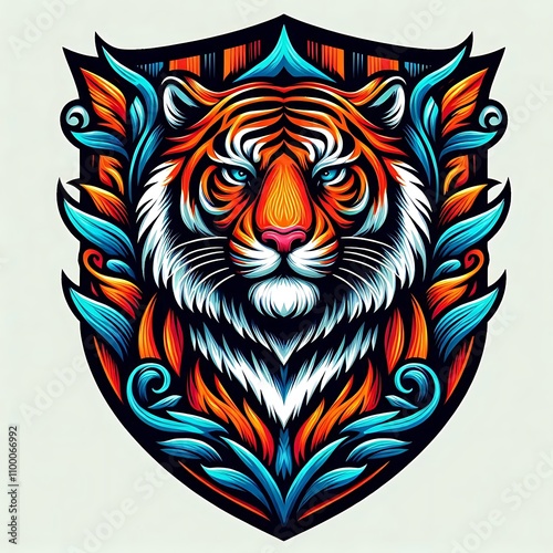 Vibrant tiger illustration with decorative elements.