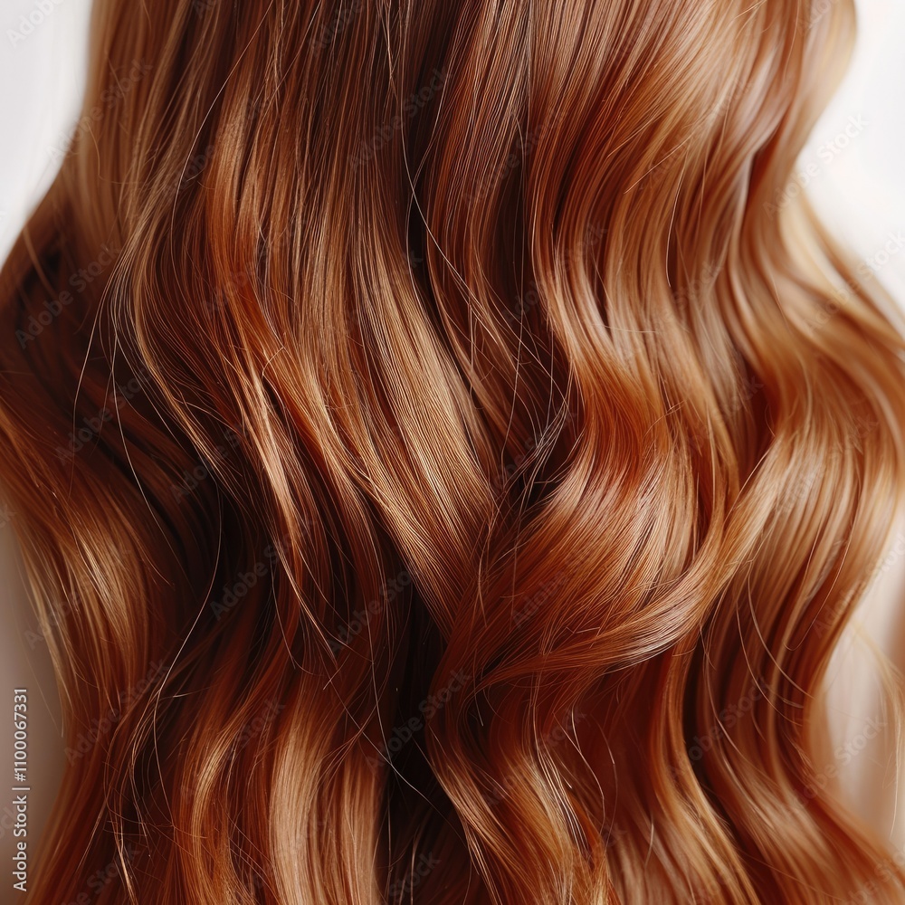 Fototapeta premium Beautiful red brown wavy hair closeup isolated over white