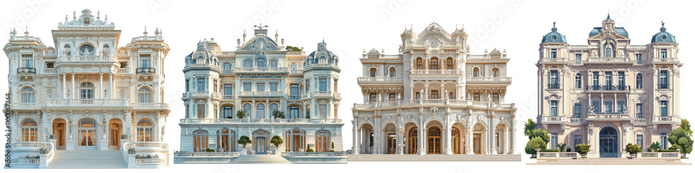 Fototapeta premium Royal Palace – Grand Residence of Monaco’s Royal Family Isolated on Clear White Background Highly Detailed