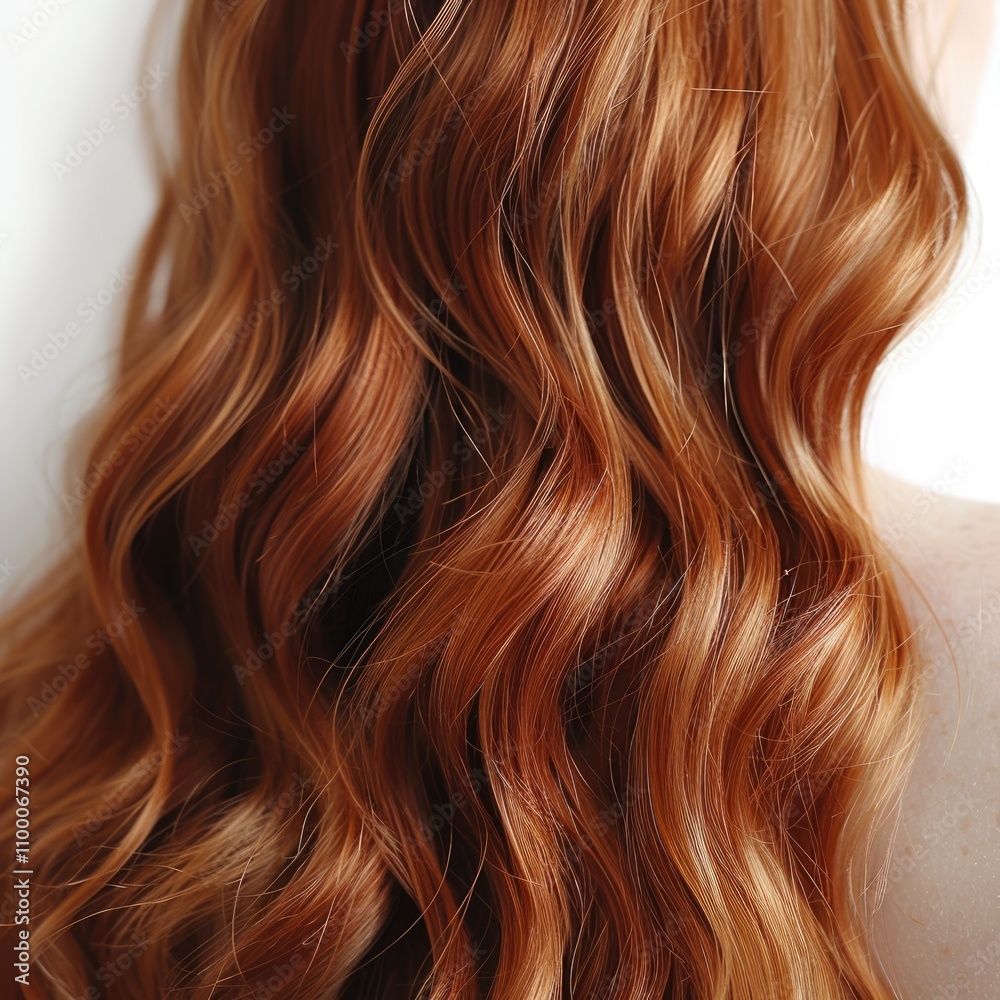 Fototapeta premium Beautiful red brown wavy hair closeup isolated over white