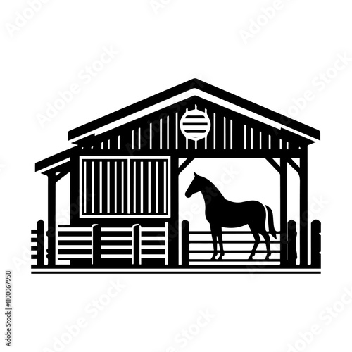 Simple Vector Icon of a horse stable – Logo Design Illustration