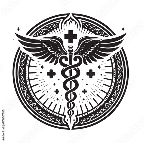 CADUCEUS SYMBOL silhouette vector illustration 