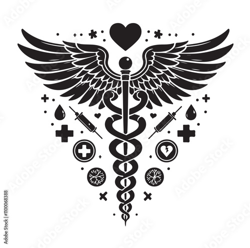 CADUCEUS SYMBOL silhouette vector illustration 