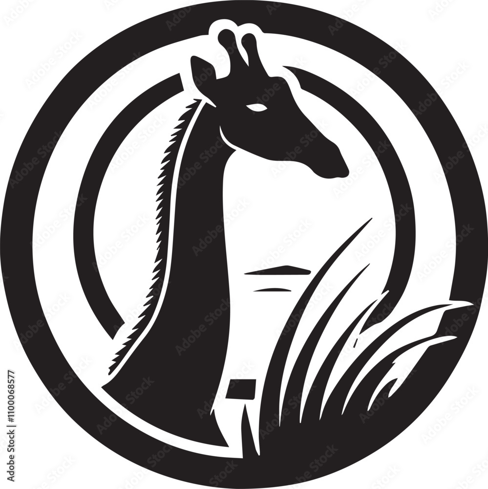 Fototapeta premium Giraffe black silhouette vector framed by a circle or oval