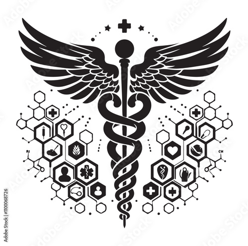 CADUCEUS SYMBOL silhouette vector illustration 