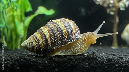 Stunning Snail in Aquarium - Vibrant Shell Details photo