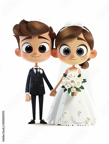 A cartoon image of two characters on the left and right, cartoon avatars.