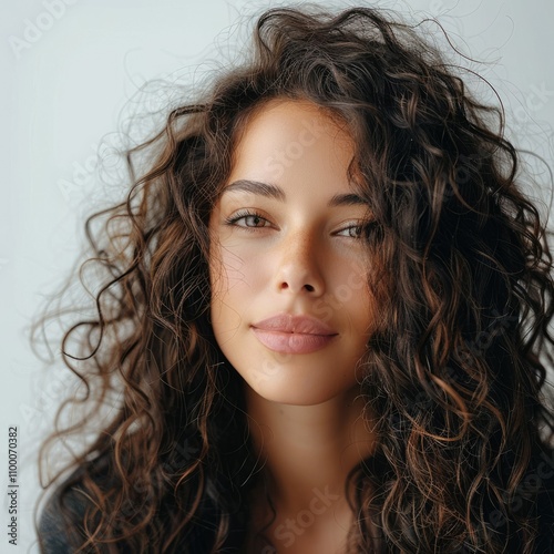 Curly hair salon treatment on white background for growth and shine