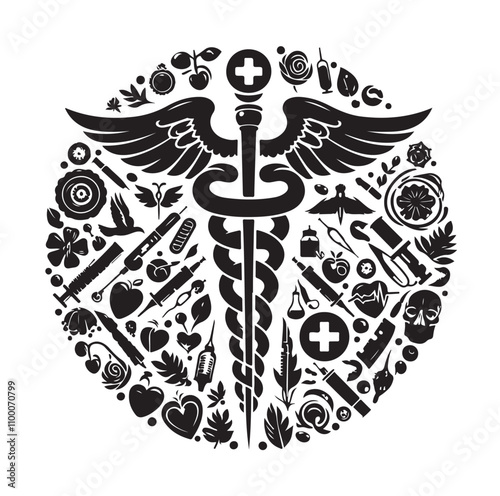 CADUCEUS SYMBOL silhouette vector illustration 