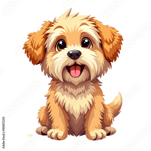 Cute cartoon dog sitting and smiling with a white background