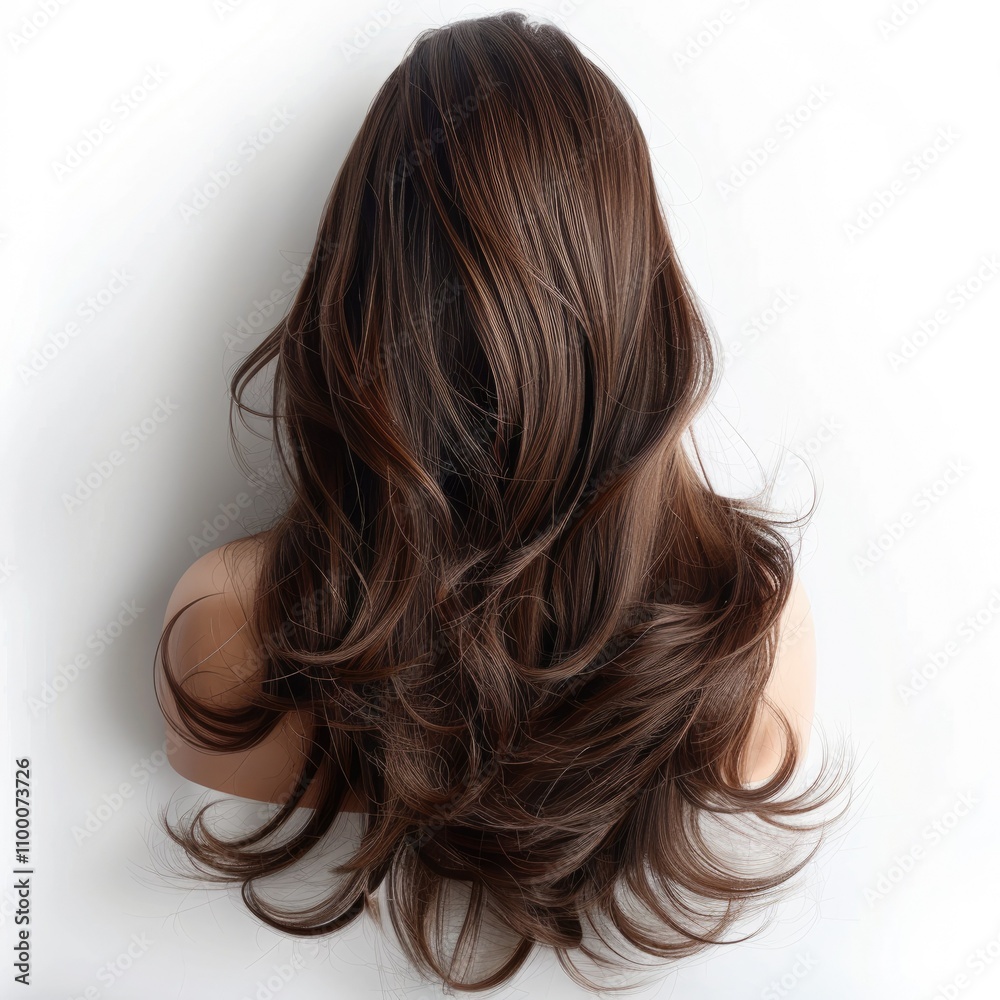 Naklejka premium Brown wavy woman wig hair floating in wind motion.
