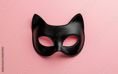 leather cat mask on pink background photo