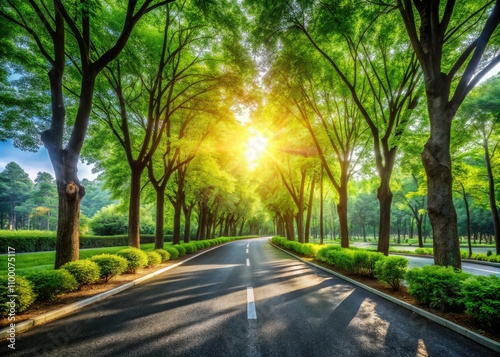 Serene forest mingles with urban asphalt, creating a captivating contrast that highlights the harmony and tension between nature and infrastructure in a compelling, balanced composition.